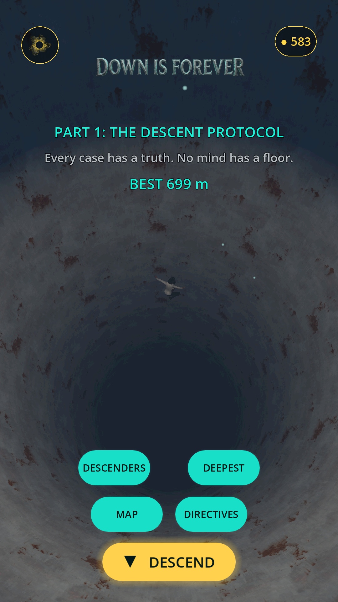 Title screen with Descenders and Descend UI