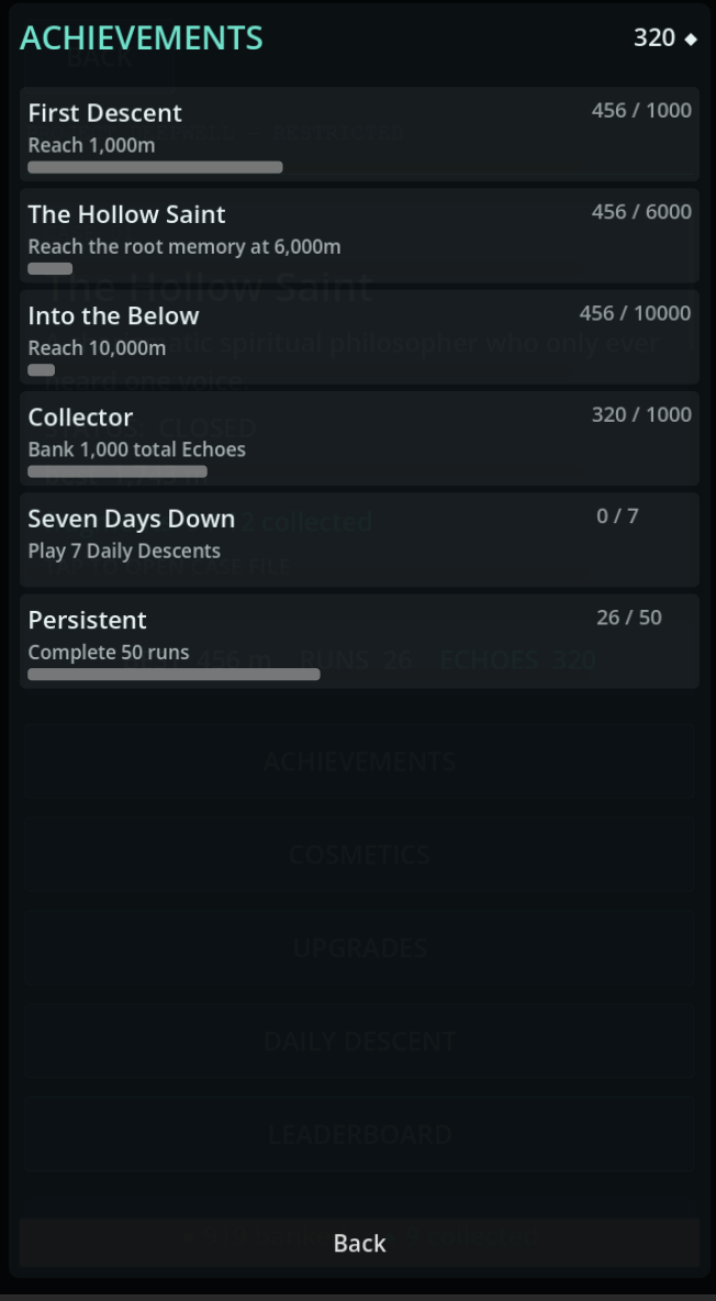 Achievements screen